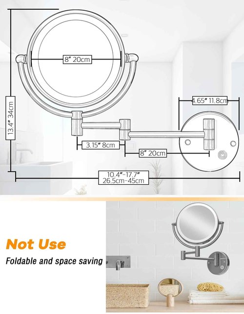 Lighted Makeup Mirror Wall Mount with Magnification 5X LED Double Sided Magnifying with Light, Touch Sensor Dimming, Extendable Swing Arm 360 Swivel Shaving Cosmetic Mirror for Bathroom, Chrome