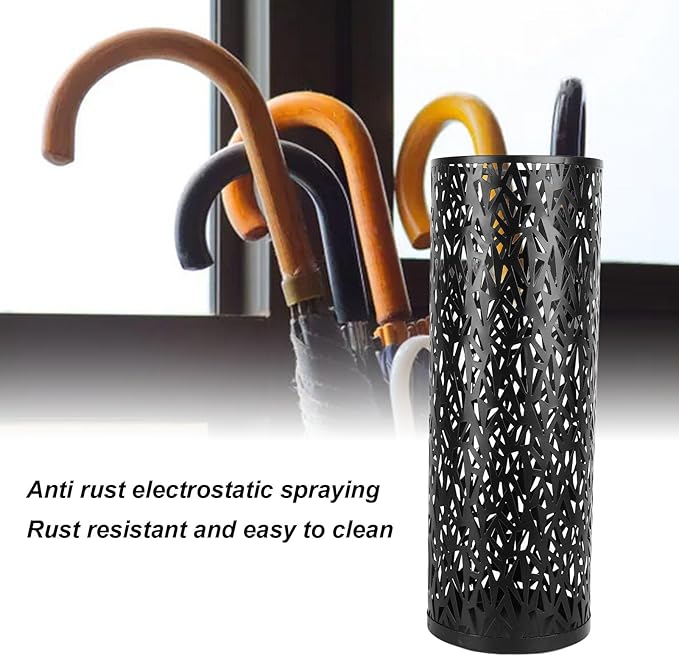 Metal Round Umbrella Stand Rack,Umbrella Holder Organizer Bin Hollowed Freestanding Canes Walking Sticks Holder for Entryway Home Hotel Office Decor (S)