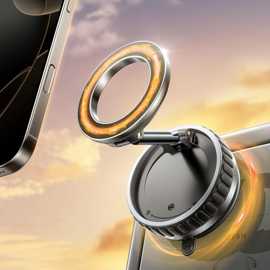 2026 Upgraded Vacuum Suction Cup Phone Mount for Magsafe [109+LBS Strongest Suction], 360° Adjustable Foldable Vacuum Magnetic Phone Holder for Car [24 N55 Stronger Magnets], for iPhone 16/15/14/13/12