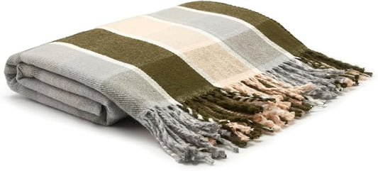 Arus Acrylic Highlands Collection Queen Size Tartan Plaid Design Throw Blanket Green Plaid, 60x80 inches