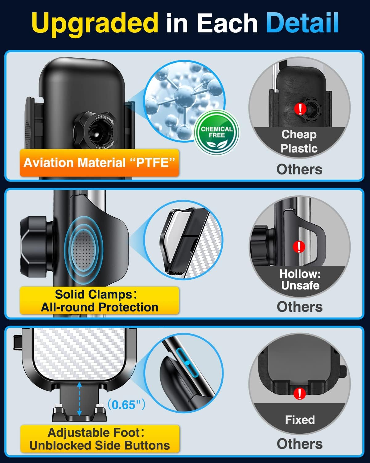VANMASS Car Phone Holder Mount 2025 Upgraded [Patent Steel-Hook] Car Vent Phone Mount Clip Military-Grade Shockproof Cell Phone Car Mount Handsfree Truck Stand Vent Cradle for iPhone Android,Silvery
