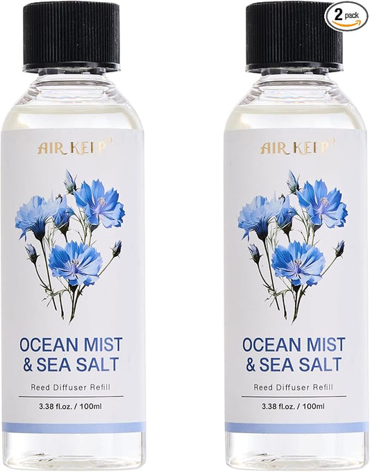 Airkeep Reed Diffuser Oil Refill/Ocean Mist&Sea Salt/3.38 oz(100ml)/2 Pack/Scented Oil Refill for Reed Diffuser Home Fragrance for Bedroom, Bathroom Office Home Decor
