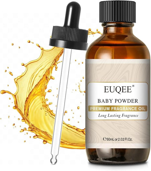 EUQEE Baby Powder Fragrance Oil Premium Fragrance Essential Oil 60ml with Glass Dropper for Aromatherapy, Candle Making, DIY Bath Bombs(2.02 Fl oz)