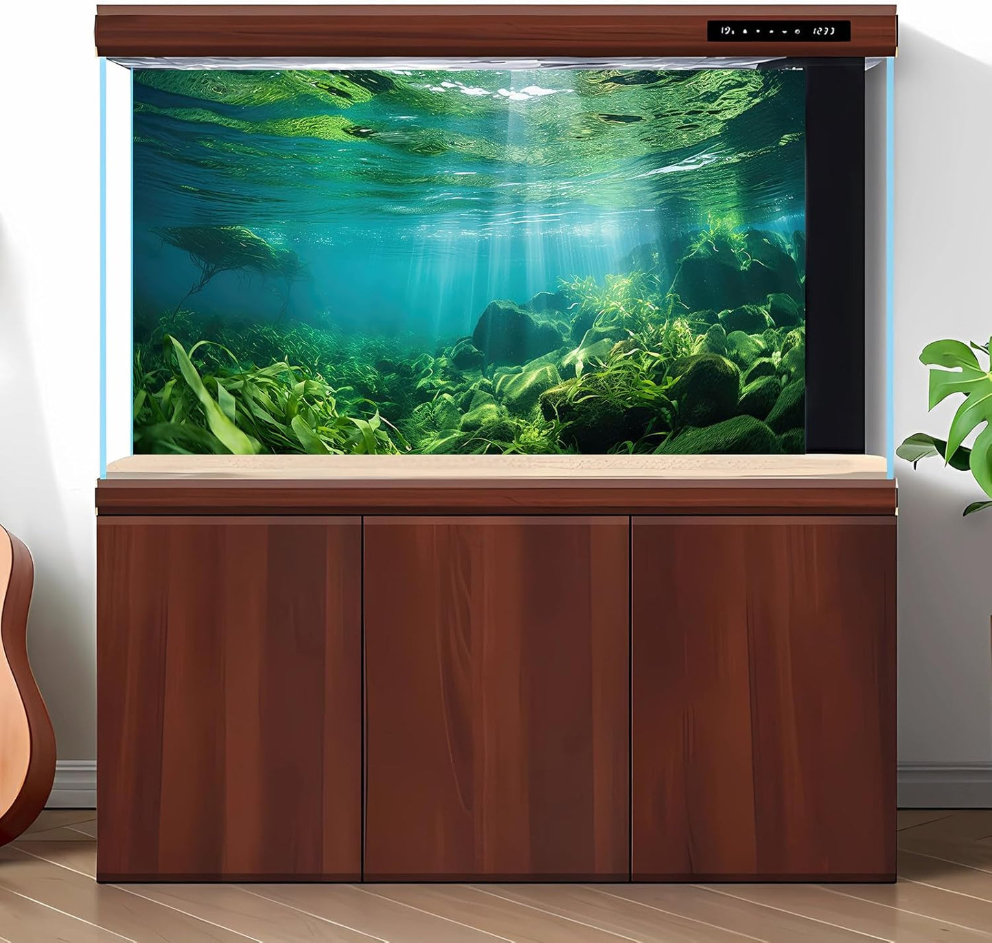 Under The Sea Fish Tank Background Aquatic Plants Deep Sea Aquarium Background Underwater Sunray Rock with Moss Terrarium Backgrounds Deep Ocean Floor Tropical Fish Tank Backgrounds 24x16in