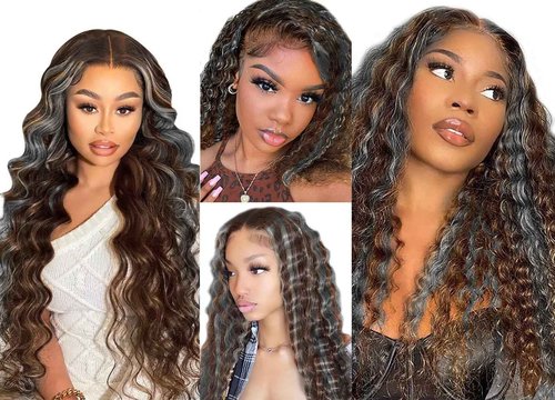 Giginger Bundles Human Hair P4/GREY 26 28 30 inch Deep Wave Human Hair Bundles Highlight Chocolate Grey Unprocessed Quick Weave Soft Sewn In Hair Extensions for Black Women