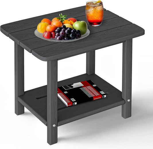 Adirondack Square Side Table - 18.4" Large Panel HDPE Outdoor End Table - Weatherproof, Rustproof & Low Maintenance for Patio, Lawn, Pool, Indoor Use (Grey)