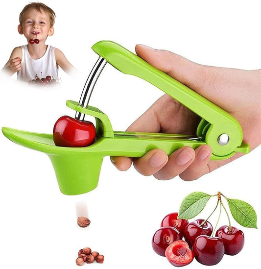 Cherry Pitter Tool, Heavy-Duty Cherry Seed Core Remover, Cherry Pitter Remover Tool with Space-Saving Lock Design, Pit Remover for Cherries (Green)