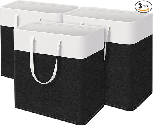 TasticTotes laundry basket 3-Pack, laundry hamper, Hamper with handles, collapsible laundry baskets, Waterproof dirty clothes hamper, Towel Storage for Home or Dorm, 100L-Black
