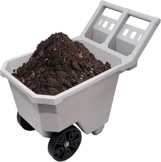 AAIN 2-Wheel Wheelbarrow, 300 LB Capacity Heavy Duty Yard Cart with 9" Maintenance-Free Solid Tires, Push/Pull Design, Durable Trash Cart for Outdoor Use - Grey