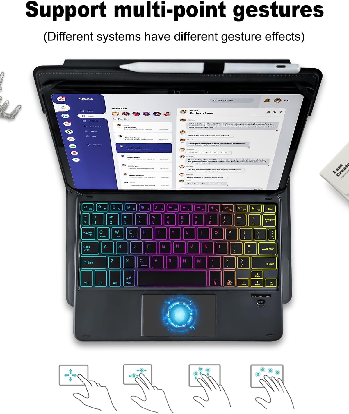 Universal Touchpad Keyboard Case for 9.7,10.1,10.2",10.5",10.9",11" Tablet, Rainbow Backlight TrackPad Keyboard with Type-C Charging Port fit 9.7-11 inch Android/iOS/Windows (Black)
