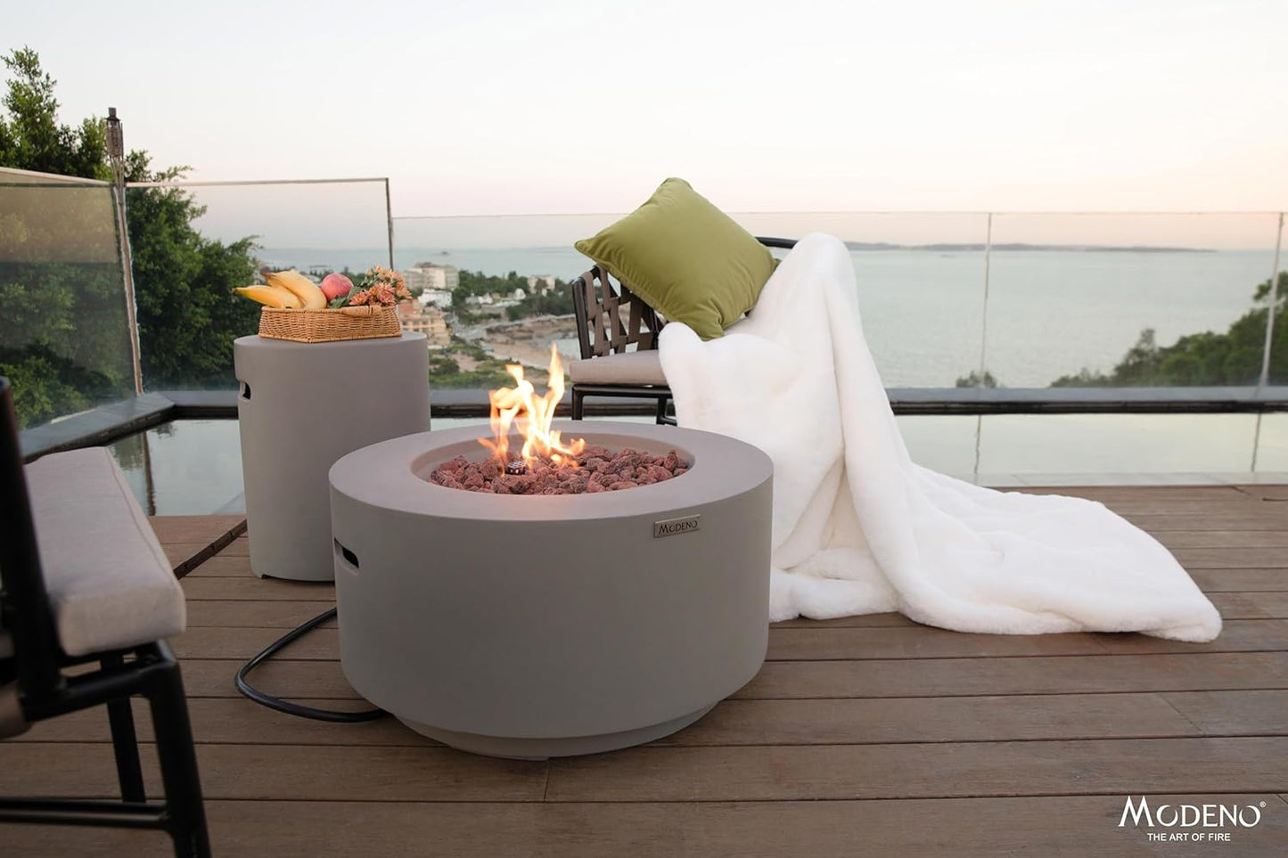 AMS Fireplace | Modeno | Waterford | Firepit Table | Cover and Lava Rocks Included | (Fuel: Natural Gas - Light Gray)