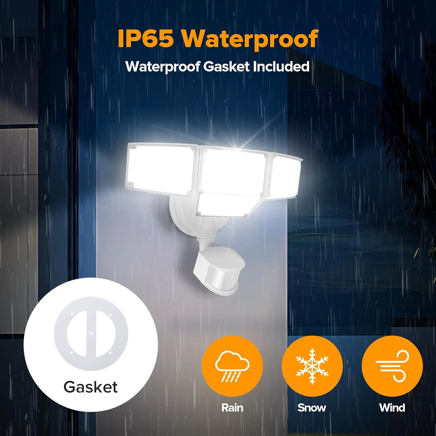 LUTEC 80W 9000LM LED Security Light Motion Sensor Outdoor Lights, 4 Head LED Flood Lights Outdoor 5000K Daylight, IP65 Waterproof, Motion Detected Lights for Outside, House, Garage, Yard (White)
