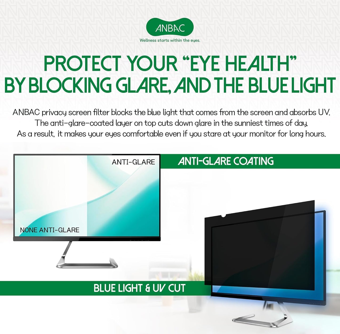27 Inch Desktop Privacy Screen Shield for 16:10 Wide Monitor - Anti Glare Computer Privacy Screen Cover | Blue Light Blocking Screen Protector | Scratch Resistant UV Filter | Attachment Type