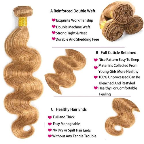 Giginger Brazilian Human Hair Bundles 24 26 28 Inch Honey Brown 27 Color Body Wave Bundles Human Hair Unprocessed Virgin Quick Weave Hair for Black Women