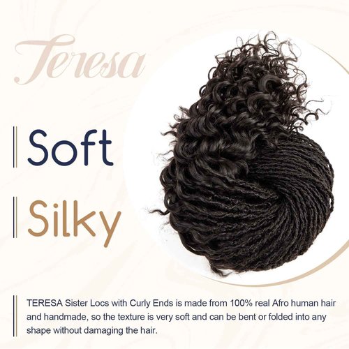 Teresa 0.2cm Micro Sister loc Extensions Human Hair Micro Locs Extensions Human Hair Interlocking Sisterlocks Sister Locs Curly Ends 100% Real Human Hair Dreadlock Extensions（22 Inch 30 Strands）