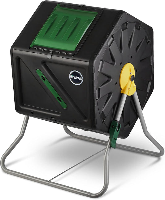 Miracle-Gro Compost Tumbler Single Chamber – Easy-Turn Composter Tumbler Outdoor for Fast Composting – Heavy-Duty Composting Bin with 1 Sliding Door (1 x 27.7 Gallon / 105 Liter)