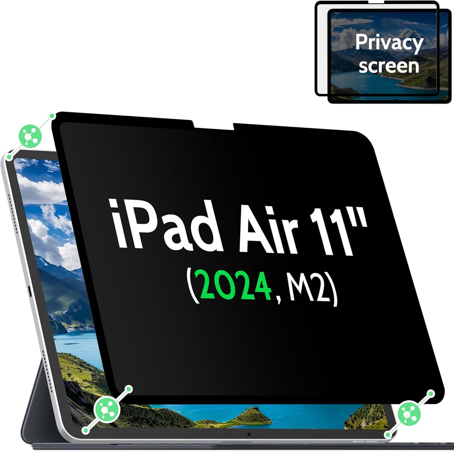Nano Privacy Screen Protector Compatible with iPad Air 11 M2/M3 (6/7th Generation,2024/2025) , Anti-Glare Blue Light Film Anti-Spy Filter, Bubble-Free Shield Easy Install Guard Removable Cover