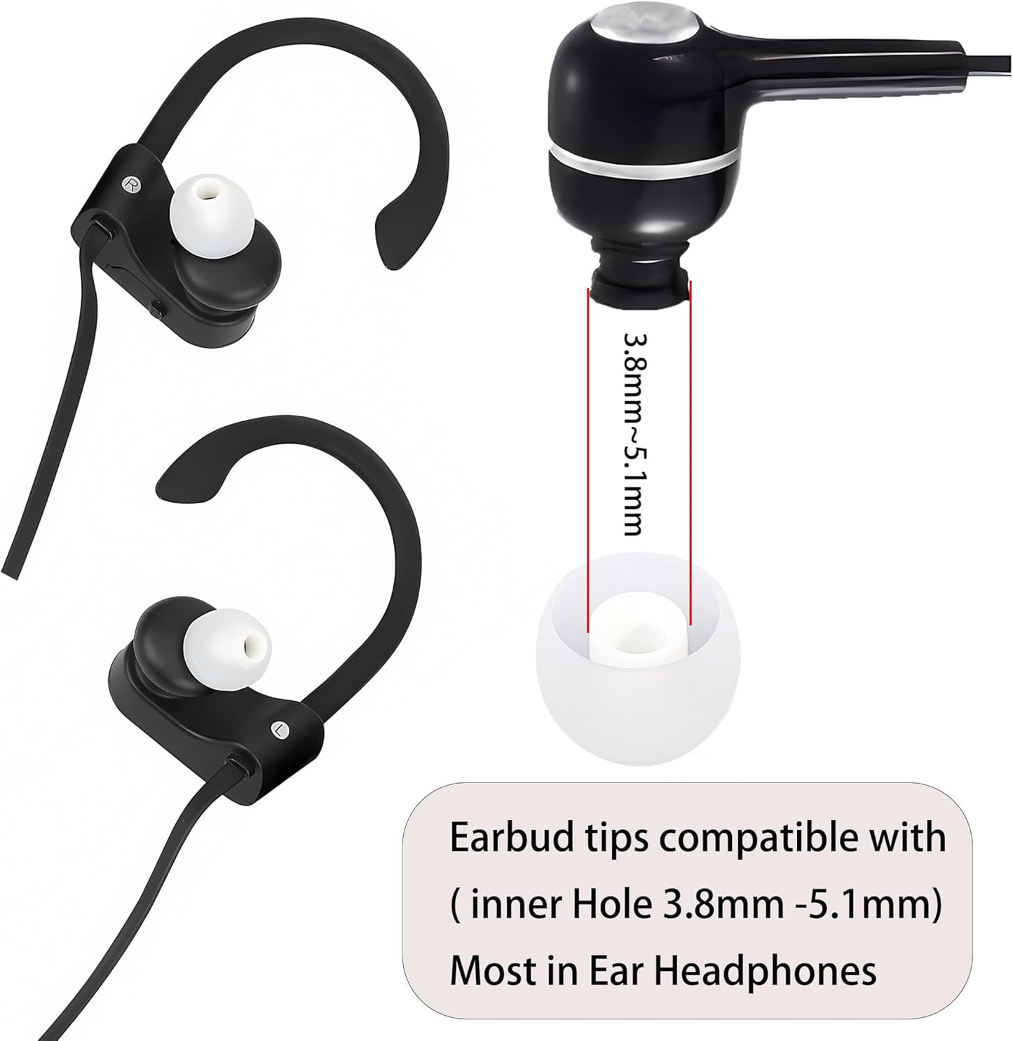 Silicone Replacement Earbud Tips Earbud Covers Fit Most in-Ear Earbuds(Inner Hole 3.8mm -5.1mm) Headphone Ear Tips Earbuds Rubber Tips 9 Pairs S M L