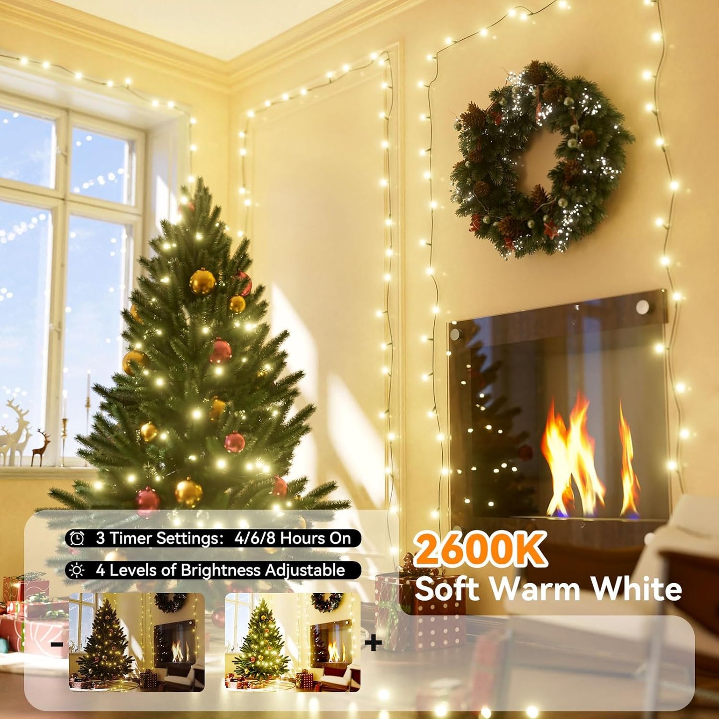 LitHome 66ft 200Led Color Changing String Lights with Remote,35 Colors RGB Christmas Lights with Timer,Dimmable Led String Light Outdoor,Xmas Tree Light Indoor Plug in for Halloween Fall Party Decor