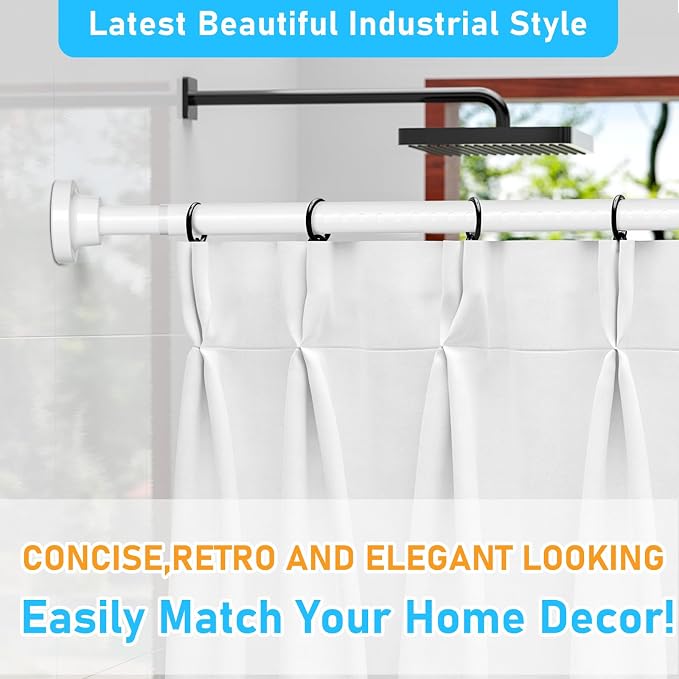 MEXAU White Tension Curtain Rod 40-183 Inch Long Tension Rod 1.26" Spring Tension Curtain Rod Adjustable Curtain Rods No Drilling Tension Shower Rod Curtain Tension Rod for Bathroom Windows Doorways