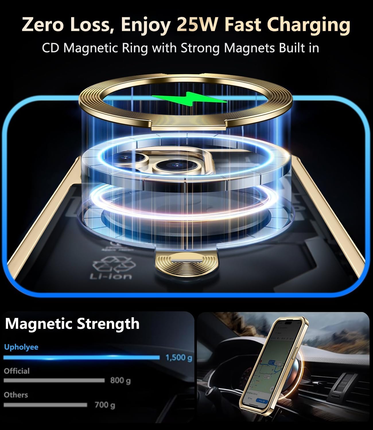 [360° Rotatable CD Stand & Built-in Privacy Screen Magnetic Case for iPhone 13 Pro [Compatible with MagSafe & Full Signal] Mil-Grade Shockproof Full Body Anti-Spy Cover for 13 Pro-Gold