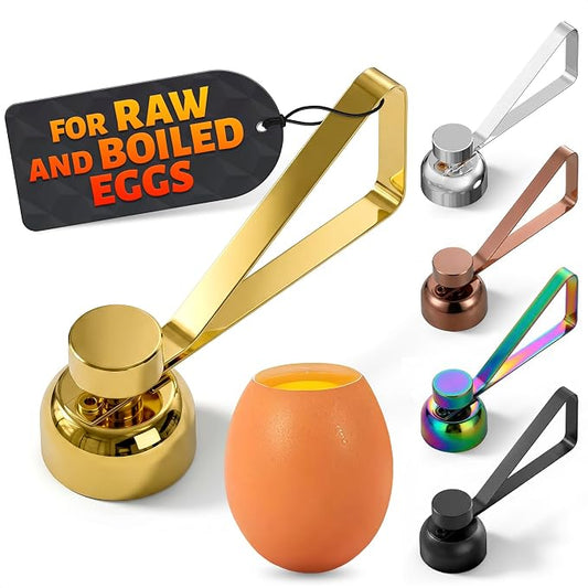 Egg Cracker Tool for Raw Eggs — Egg Shell Opener for Soft-Boiled Shell Tops, Stainless Steel Topper with Ergonomic Adjustable Effort — Clean Cut Design for Breakfast Prep, Custards, and Baking (Gold)