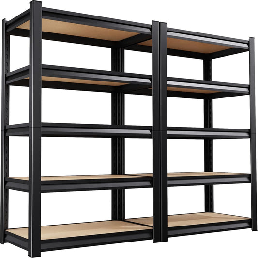 72”H*46" W Garage Shelving 5 Tier Storage Shelves Garage Adjustable Storage Shelves 19.7" D Wood Shelf 2500LBS Heavy Duty Industrial Shelving Unit Utility Shelf Wood Storage Rack,2 Pack