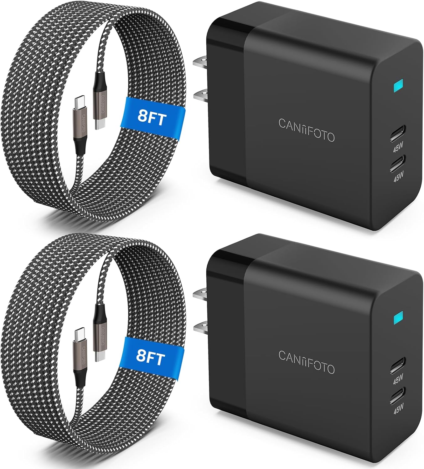 2Port 45W Super Fast Charger Type C, 2Pack 45W USB-C Charger Android Phone Charger Fast Charging for Samsung Galaxy S25 Ultra/S25+/S24/S24 Ultra/S23+/S22/S20/Note10+/Tab S9 with 2X 8ft Type C Cord