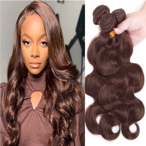 Giginger Brazilian Human Hair Bundles 24 26 28 Inch Chocolate Brown Body Wave Human Hair Bundles Brazilian Unprocessed Virgin Quick Weave Hair for Black Women