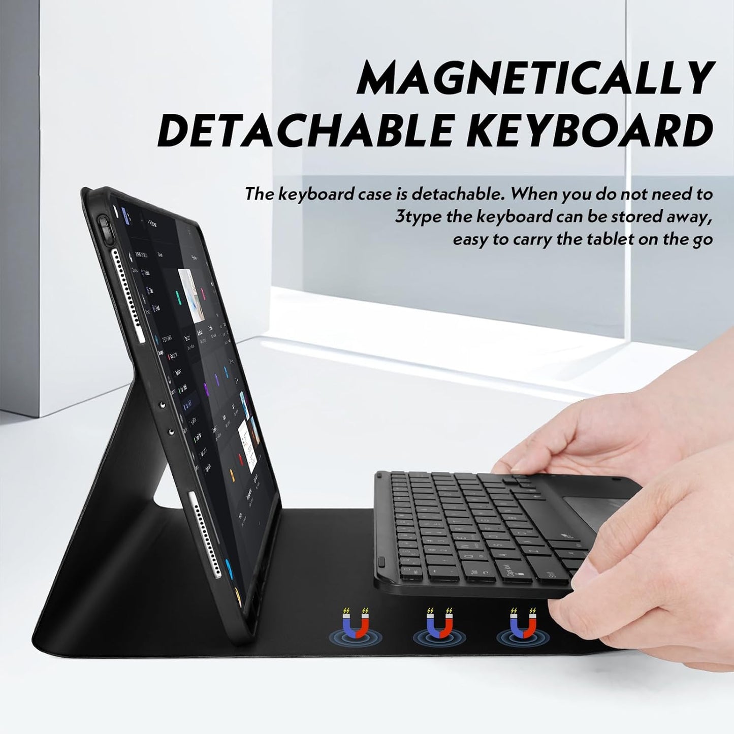 Keyboard Case for iPad Pro 12.9 Inch 2017/2015 (1st & 2nd Generation), 7 Color Backlit, Multi-Touch Trackpad, Detachable Wireless with Pencil Holder Stand Folio Keyboard Cover, Black