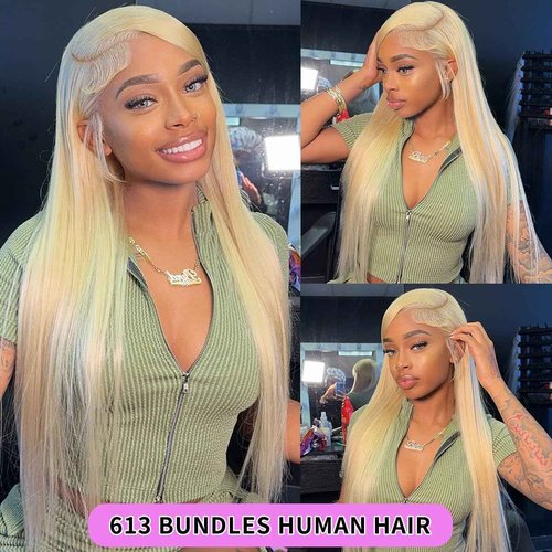 32 Inch 613 Bundles Human Hair Straight Blonde Human Hair Bundles 100% Unprocessed 12A Brazilian Virgin Hair Bundle 1 Blonde Bundle Human Hair for Women