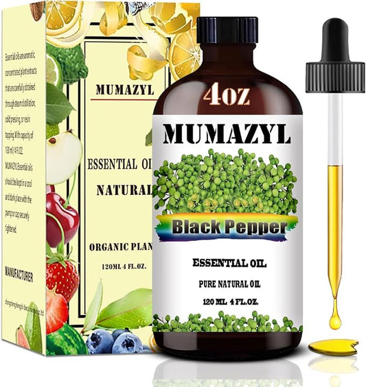Black Pepper Essential Oil, Black Pepper Oil 4 Fl Oz 120ML for Diffuser Humidifier Yoga Cleaning DIY Candle Soap Making MUMAZYL Essential Oils