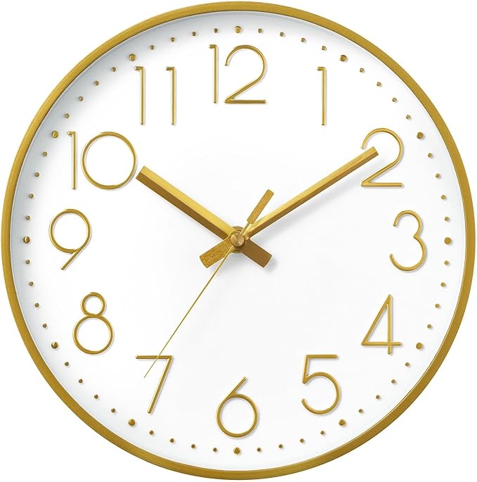 DAXSMY Wall Clock - 8 Inch Silent Non-Ticking Modern 3D Wall Clocks Battery Operated - Decorative Clock for Kitchen, Home Office, Bathroom, Bedroom(Gold)