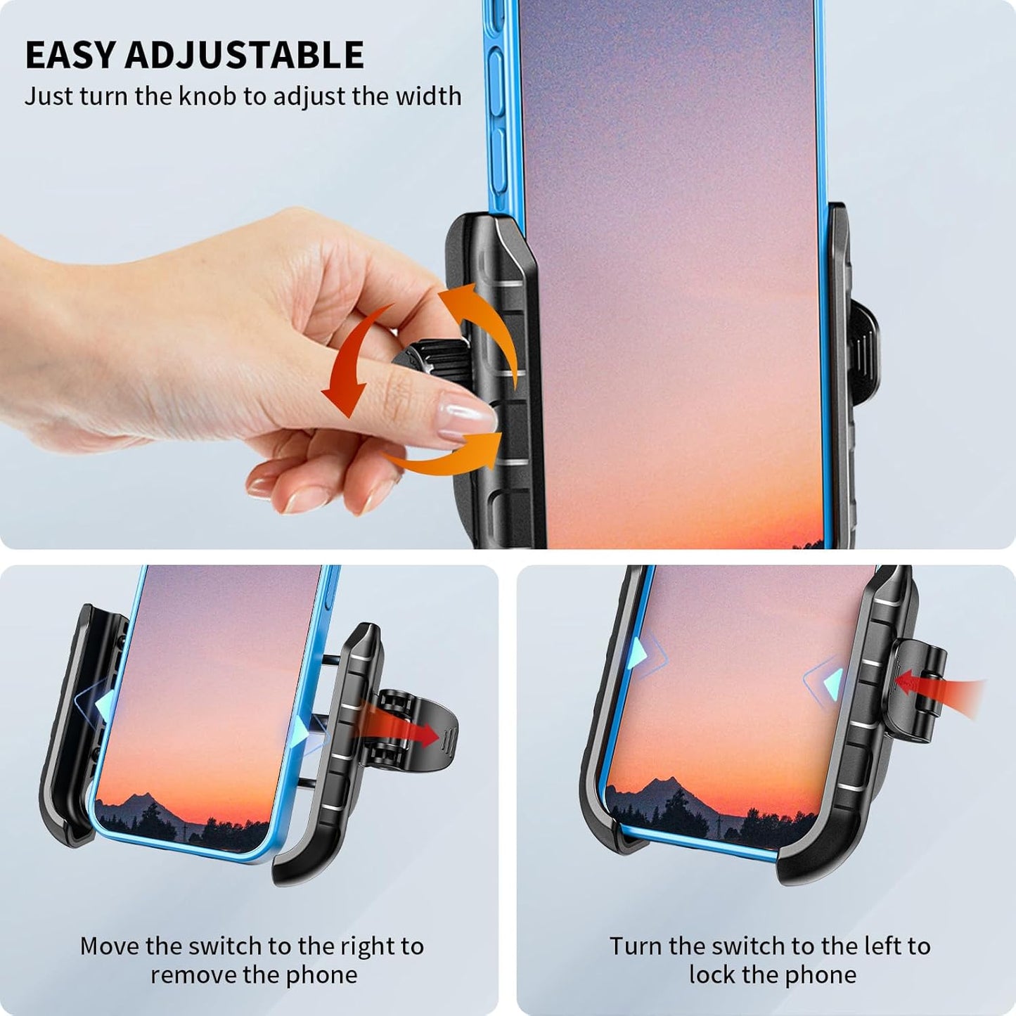 Kewig Motorcycle Phone Mount Holder- [Camera Friendly] [1s Lock & Release] Bike Phone Mount Handlebar Clamp, Bicycle Scooter Phone Holder for 5.4-7.2" Smartphones"