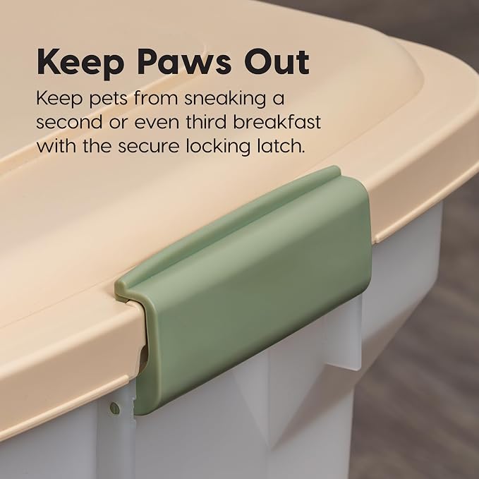 IRIS USA Airtight Dog Food Storage Container, WeatherPro, Up to 22 lbs, Removable Wheels, for Dog Cat Bird and Other Pet Food Storage Bin, Keep Fresh, Made in USA, Almond/Clear