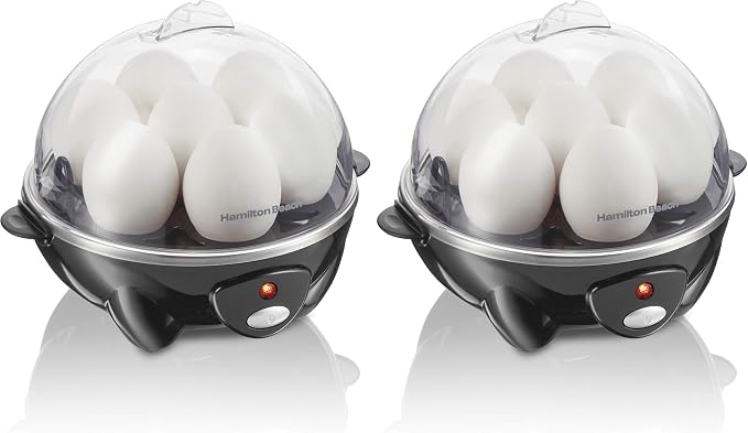 Hamilton Beach 3-in-1 Electric Egg Cooker for Hard Boiled Eggs, Poacher Eggs, Omelet Maker & Vegetable Steamer, Holds 7, Black (25507) (Pack of 2)
