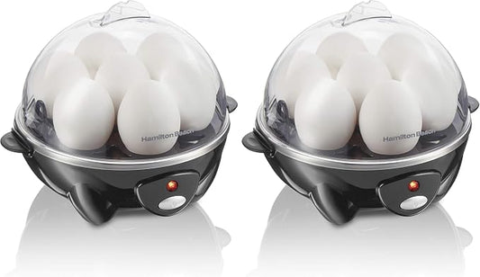 Hamilton Beach 3-in-1 Electric Egg Cooker for Hard Boiled Eggs, Poacher Eggs, Omelet Maker & Vegetable Steamer, Holds 7, Black (25507) (Pack of 2)