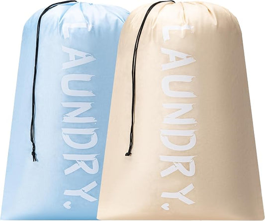 2 Pack 28" x 40"Travel Laundry Bag, Machine Washable Dirty Clothes Organizer with Drawstring,Large Enough to Hold 4 Loads of Laundry, Easy Fit a Laundry Hamper or Basket Travel Essentials