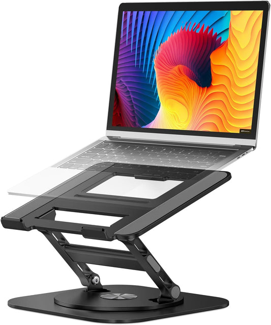 Adjustable Laptop Stand with 360 Rotating Base, Stable Computer Stand for Laptop Ergonimic Foldable Laptop Riser for Desk Compatible with MacBook Pro/Air Notebook up to 16 Inches, Black