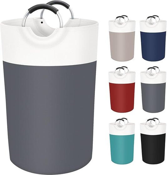 BlissTotes 115L Laundry Basket, Freestanding Laundry Hamper, Collapsible Dirty Clothes Hamper, Waterproof Fabric with Foam Protected Aluminum Handles for College, Dorm, Family (Gray)