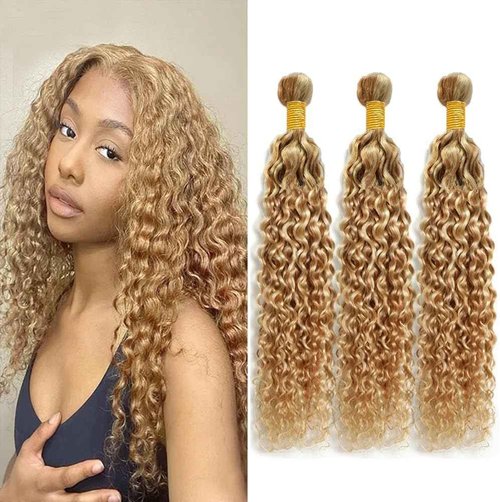 Giginger P27/613 Blonde Jerry Curly Human Hair Bundles 24 26 28 Inch Highlight Honey Blonde Jerry Curly Bundles 100% Unprocessed Raw Quick Weave Hair for Black Women