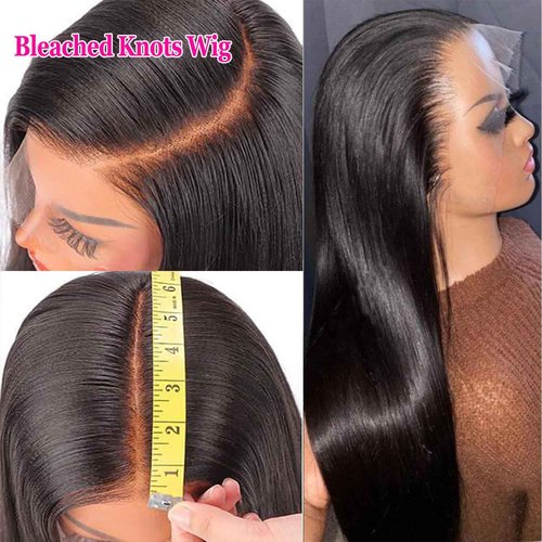 punhurt Real 13x6 Lace Frontal Wigs Human Hair Pre Plucked Pre Bleached Knots with Baby Hair Brazilian Unprocessed Waterfall Straight Human Hair Wigs for Black Women 200% Density (24 Inch)