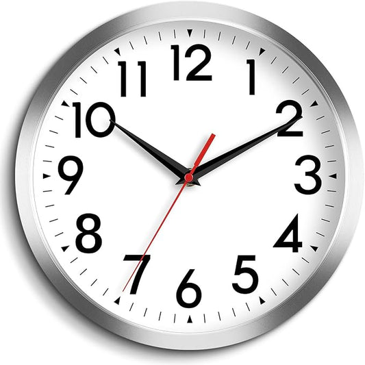 DAXSMY 14 Inch Wall Clock Large Battery Operated Big Silent Non Ticking Analog Decorative for Living Room Office Kitchen Outdoor Classroom Bedroom Bathroom School Home(Silver)
