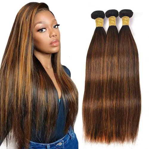 Condescension Human Hair Bundles 24 26 28 Inch Chocolate Brown Highlight P4/30 Straight Bundles Human Hair Unprocessed Brazilian Virgin Quick Weave Hair for Black Women