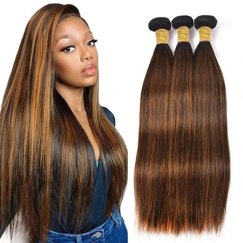 Condescension Human Hair Bundles 16 18 20 Inch Chocolate Brown P4/30 Straight Bundles Human Hair 100% Unprocessed Soft Sewn In Hair with Double Weft for Black Women