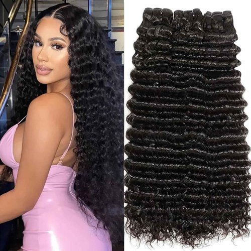 Chikamlty Deep Wave Bundles Human Hair 16 18 20 Inch Deep Curly Bundles 12A Grade 100% Unprocessed Brazilian Virgin Hair Wet and Wavy Bundles Double Weft Natural Black Color
