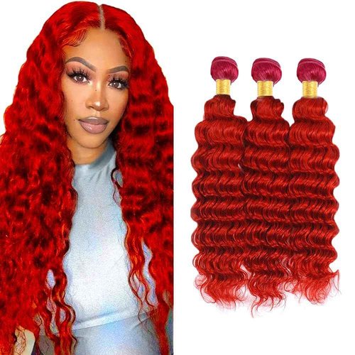 Condescension Brazilian Red Human Hair Bundles 18 20 22 Inch Deep Wave 3 Bundles Human Hair 100% Unprocessed Remy Brazilian Virgin Weave Hair Red for Women