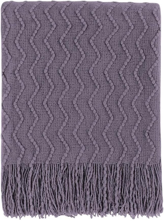 BOURINA Dark Lavender Throw Blanket 60 x80 Inches Throw Textured Solid Soft Sofa Throw Couch Knitted Decorative Blanket