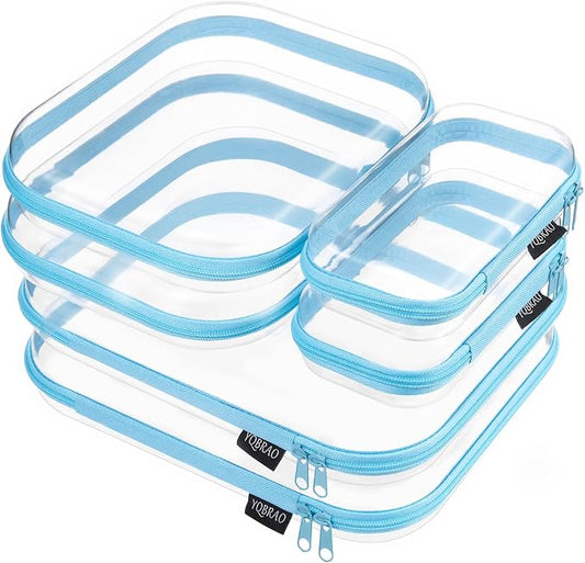 YQBRAO 6 Pack Sky Blue Clear Hard Shell Zipper Case, 1.2mm Heavy Duty Multi-Size Organizer Pouches for Home & Travel, Crush-Proof Storage Bags for Essentials, Toys & Toiletries (2L, 2M, 2S)