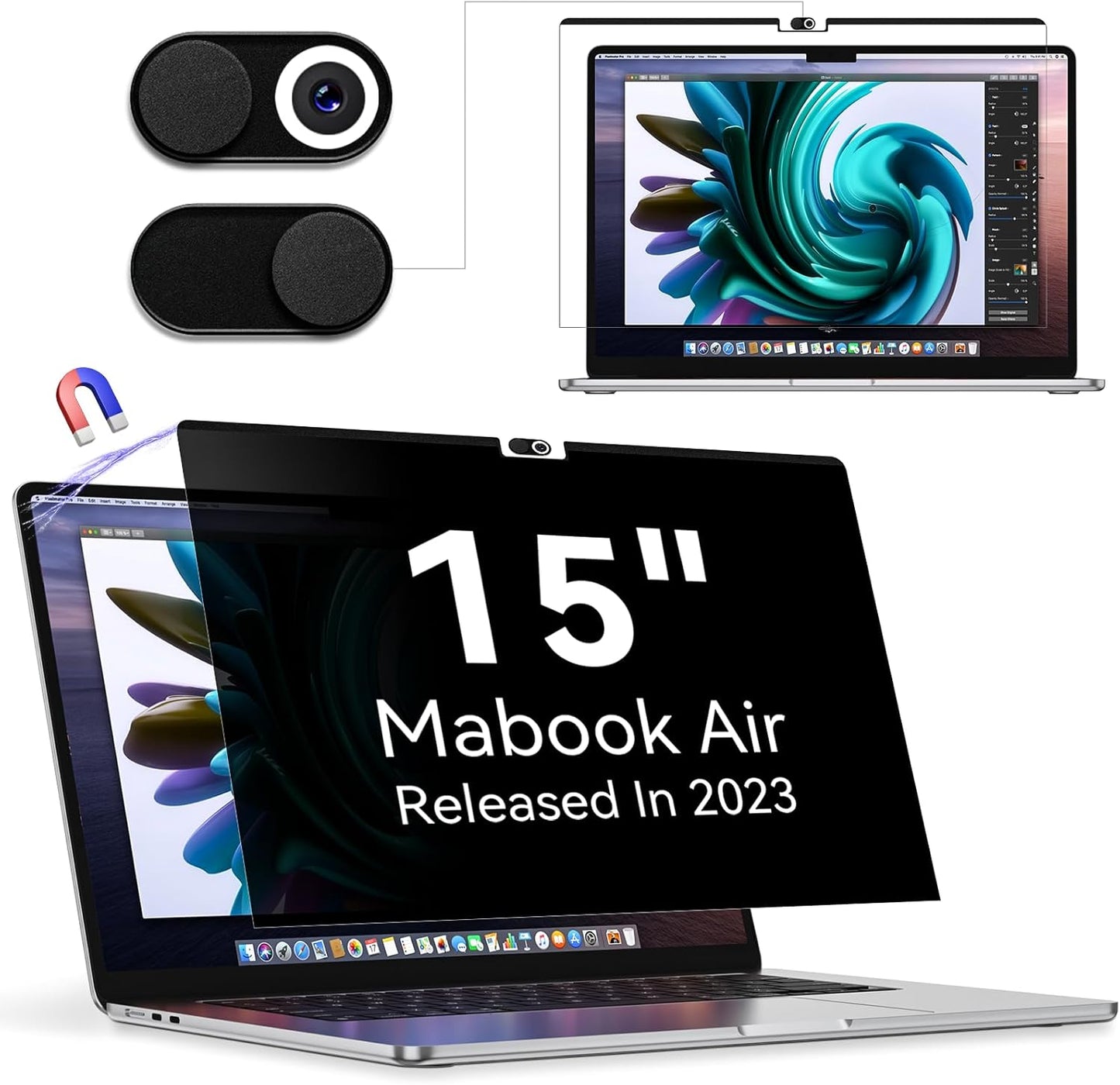 Magnetic Privacy Screen Protector Compatible with MacBook Air 15 Inch (2023 Release), Removable Anti Spy Blue Light Glare Shield Film Laptop Privacy Filter for Apple Mac Air 15.3" M2 (A2941)"